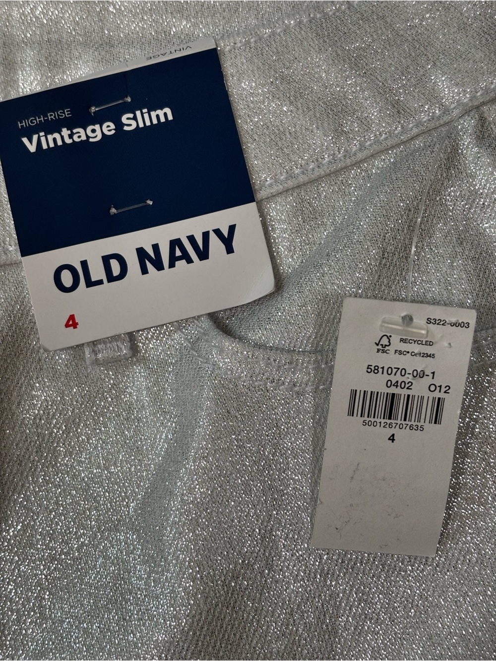 NWT Old Navy High Waisted Silver Shine White Vintage Slim, Size 4, Metallic - Picture 7 of 13